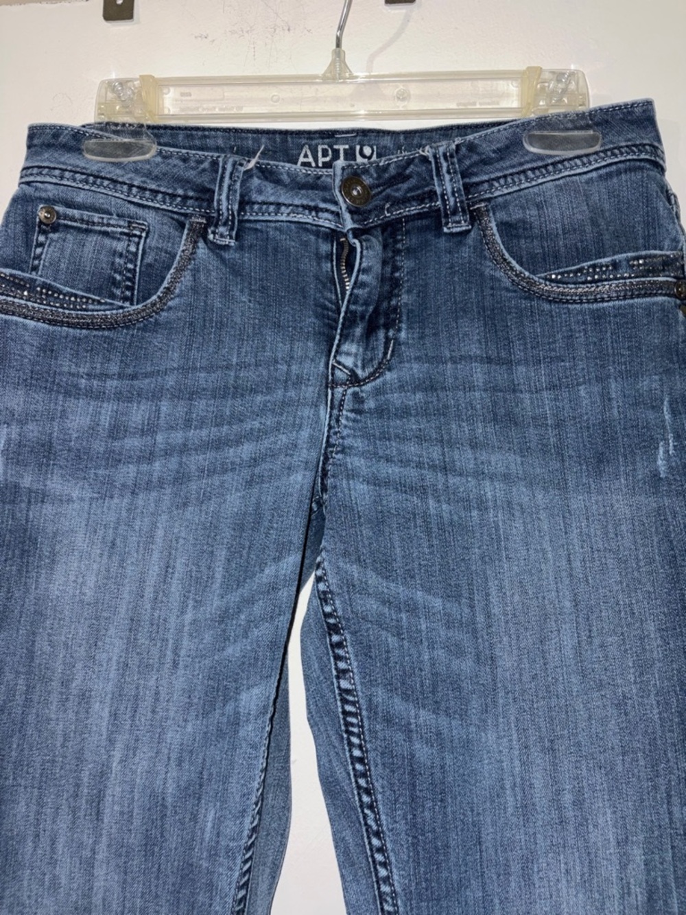Apt. 9 Women's Dark Blue Straight Leg Jeans- Pocket Embellishments - Picture 3 of 6
